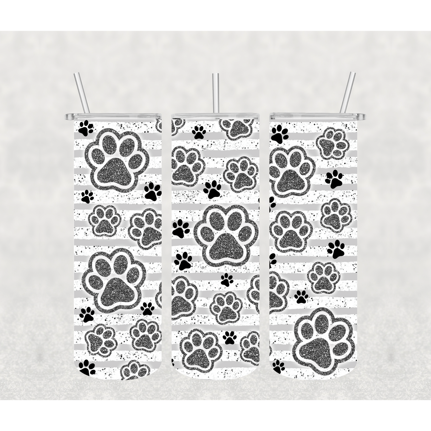 Black Paw Print Stripe Tumbler