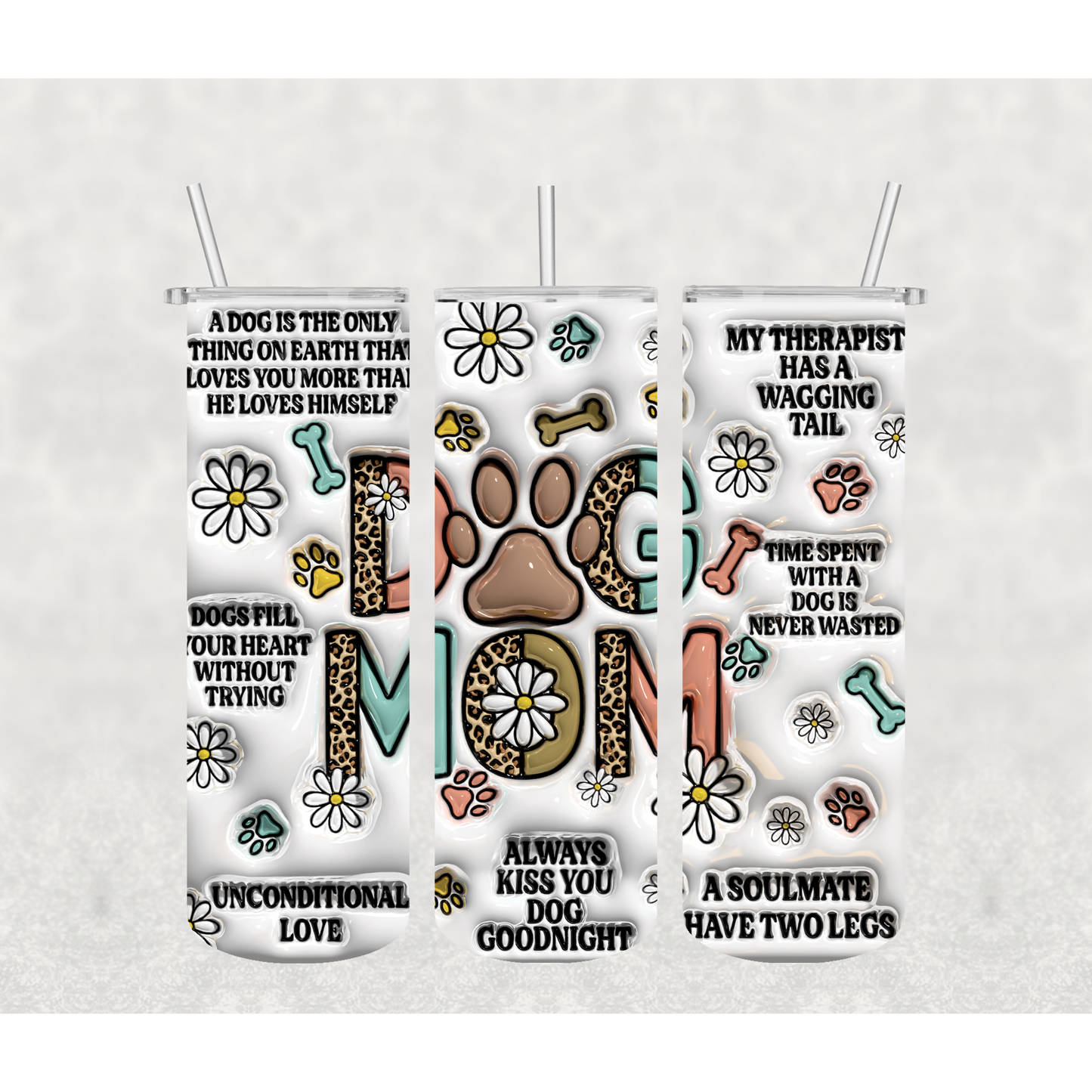 Dog Mom 3D Sayings Tumbler