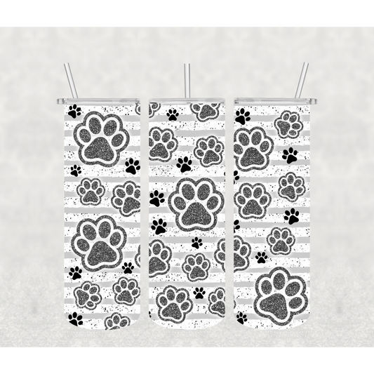 Black Paw Print Stripe Tumbler