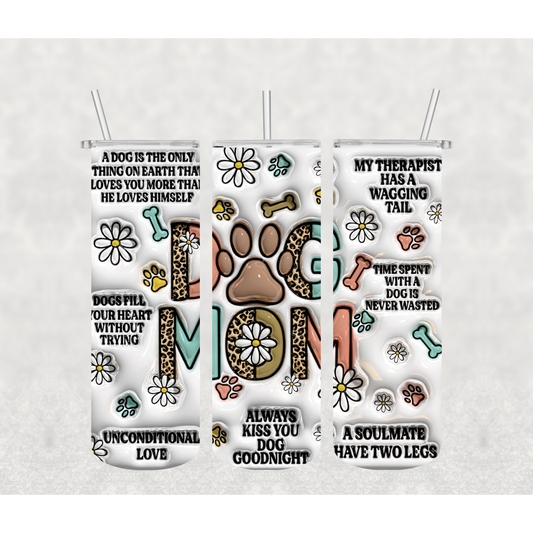 Dog Mom 3D Sayings Tumbler