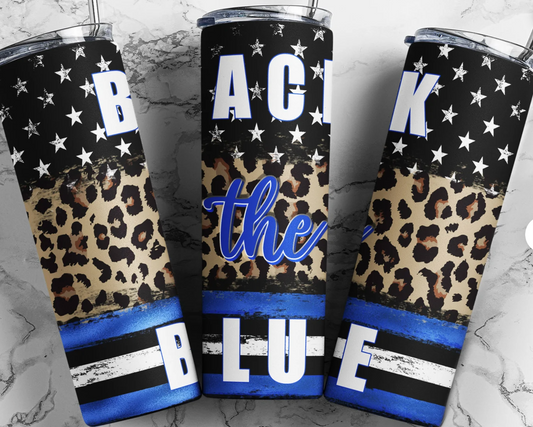 Back the Blue Cheetah Tumbler